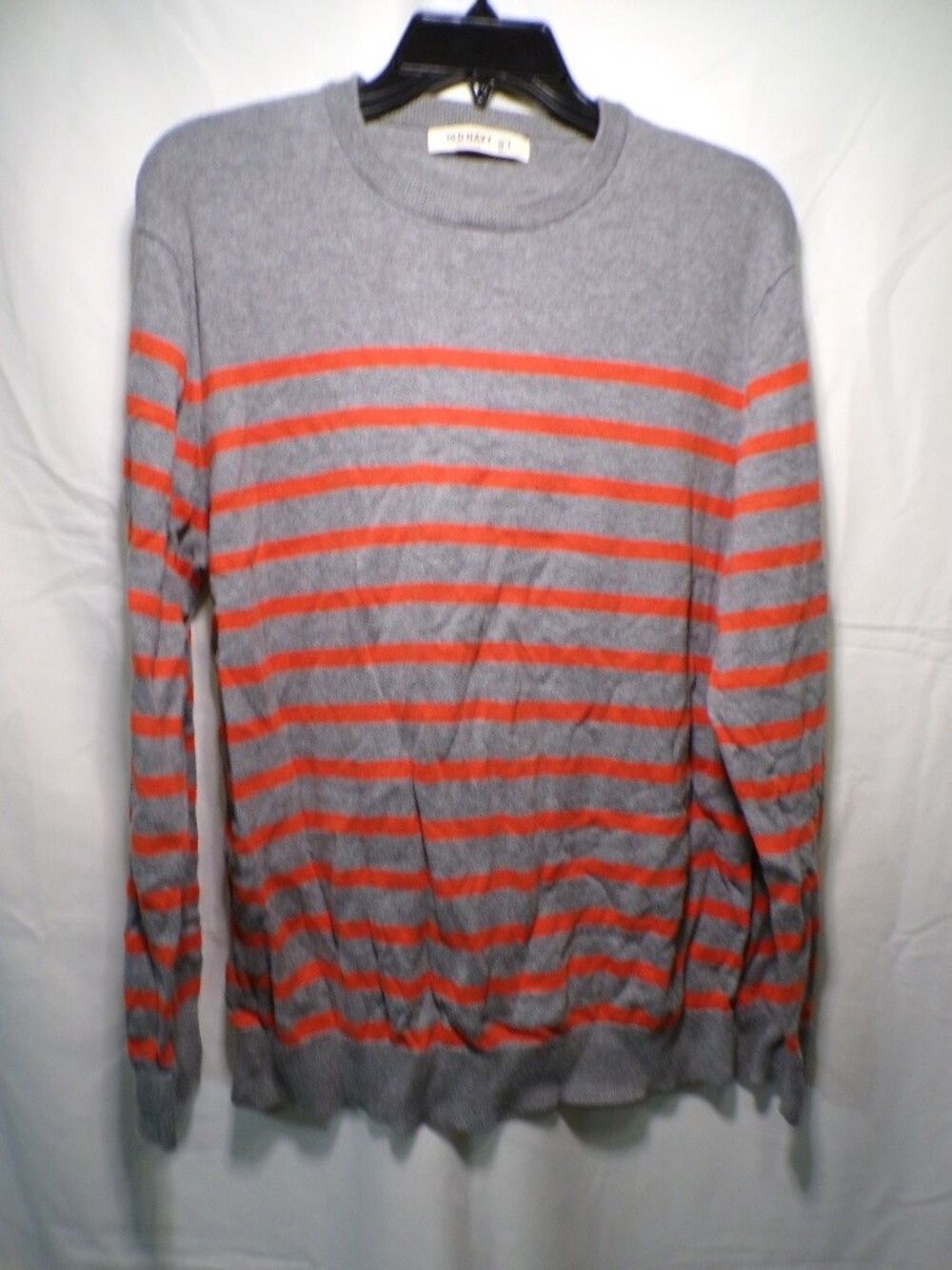 Merona Men's Sweater L Gray Orange Striped Crewneck Pullover
